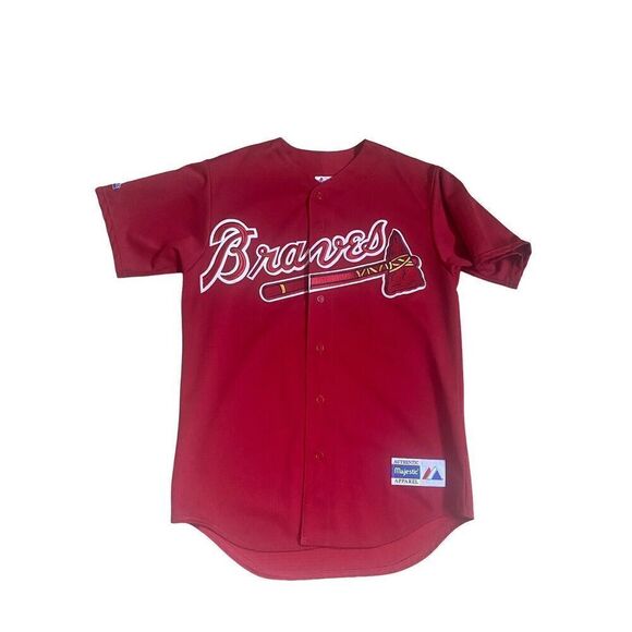 ATLANTA BRAVES RED BUTTON-DOWN SIZE M MLB JERSEY - Picture 1 of 10